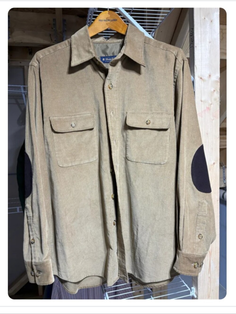 Brooks Brothers Men Tan Corduroy Shirt Jacket Overshirt Elbow Patches M